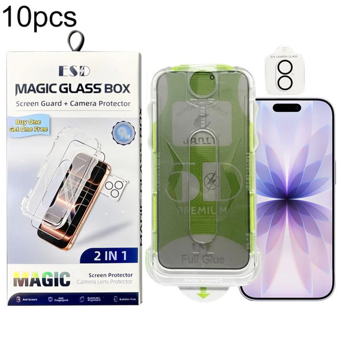 10 láminas de vidrio templado curvas 5D de fácil instalación para cajas a prueba de polvo con lente., For iPhone 17e / 16e, For iPhone 17 Pro Max, For iPhone 17 Pro, For iPhone 17, For iPhone Air, For iPhone 16 Pro Max, For iPhone 16 Pro               ...
