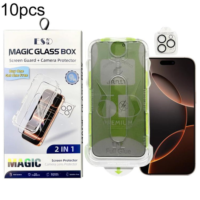 10 láminas de vidrio templado curvas 5D de fácil instalación para cajas a prueba de polvo con lente., For iPhone 17e / 16e, For iPhone 17 Pro Max, For iPhone 17 Pro, For iPhone 17, For iPhone Air, For iPhone 16 Pro Max, For iPhone 16 Pro               ...