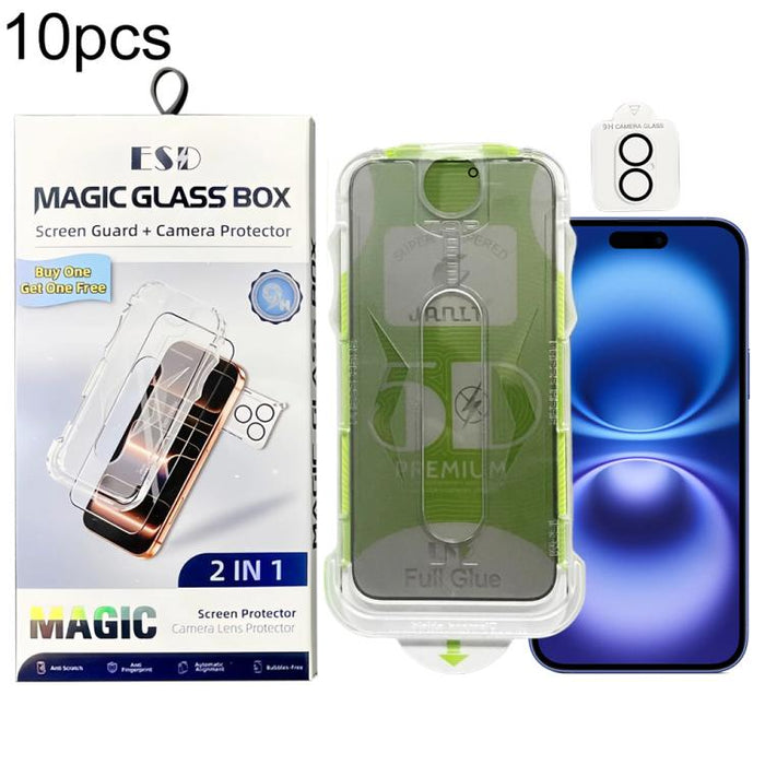 10 láminas de vidrio templado curvas 5D de fácil instalación para cajas a prueba de polvo con lente., For iPhone 17e / 16e, For iPhone 17 Pro Max, For iPhone 17 Pro, For iPhone 17, For iPhone Air, For iPhone 16 Pro Max, For iPhone 16 Pro               ...