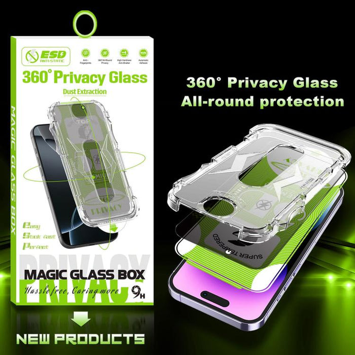 5 unidades de caja curva 5D a prueba de polvo, fácil instalación, con pantalla de vidrio templado de privacidad de borde a borde y 360 grados., For iPhone 17e / 16e / 14 / 13 Pro, For iPhone 17 Pro Max, For iPhone 17 Pro, For iPhone 17 / 16 Pro        ...
