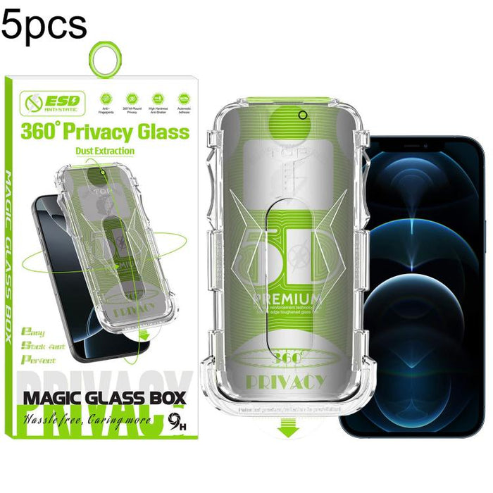 5 unidades de caja curva 5D a prueba de polvo, fácil instalación, con pantalla de vidrio templado de privacidad de borde a borde y 360 grados., For iPhone 17e / 16e / 14 / 13 Pro, For iPhone 17 Pro Max, For iPhone 17 Pro, For iPhone 17 / 16 Pro        ...