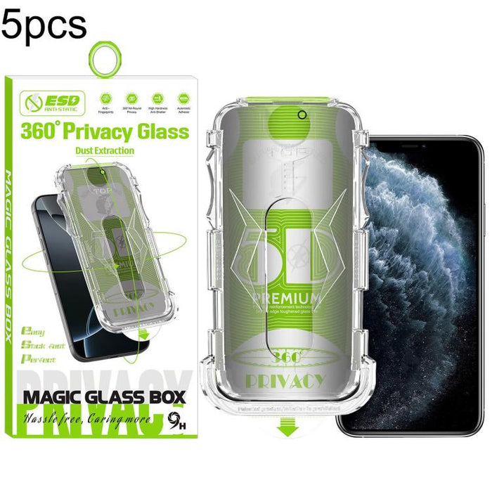 5 unidades de caja curva 5D a prueba de polvo, fácil instalación, con pantalla de vidrio templado de privacidad de borde a borde y 360 grados., For iPhone 17e / 16e / 14 / 13 Pro, For iPhone 17 Pro Max, For iPhone 17 Pro, For iPhone 17 / 16 Pro        ...