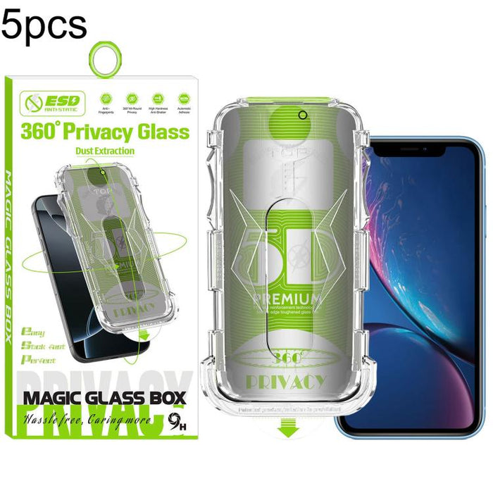 5 unidades de caja curva 5D a prueba de polvo, fácil instalación, con pantalla de vidrio templado de privacidad de borde a borde y 360 grados., For iPhone 17e / 16e / 14 / 13 Pro, For iPhone 17 Pro Max, For iPhone 17 Pro, For iPhone 17 / 16 Pro        ...