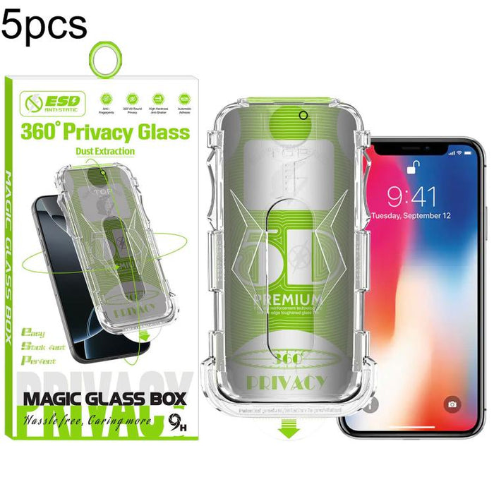 5 unidades de caja curva 5D a prueba de polvo, fácil instalación, con pantalla de vidrio templado de privacidad de borde a borde y 360 grados., For iPhone 17e / 16e / 14 / 13 Pro, For iPhone 17 Pro Max, For iPhone 17 Pro, For iPhone 17 / 16 Pro        ...