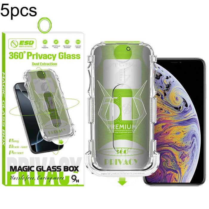 5 unidades de caja curva 5D a prueba de polvo, fácil instalación, con pantalla de vidrio templado de privacidad de borde a borde y 360 grados., For iPhone 17e / 16e / 14 / 13 Pro, For iPhone 17 Pro Max, For iPhone 17 Pro, For iPhone 17 / 16 Pro        ...
