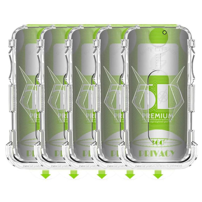 5 unidades de caja curva 5D a prueba de polvo, fácil instalación, con pantalla de vidrio templado de privacidad de borde a borde y 360 grados., For iPhone 17e / 16e / 14 / 13 Pro, For iPhone 17 Pro Max, For iPhone 17 Pro, For iPhone 17 / 16 Pro        ...