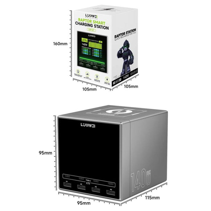 Estación de carga inalámbrica LUOWEI LW-U1 Raptor de 140 W con 8 puertos USB y tipo C., US Plug, EU Plug