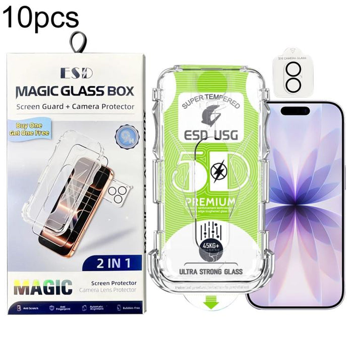 10 unidades de película de vidrio templado HD curva 5D de fácil instalación, a prueba de polvo, de borde a borde, con película para lente., For iPhone 17e / 16e, For iPhone 17 Pro Max, For iPhone 17 Pro, For iPhone 17, For iPhone Air                   ...