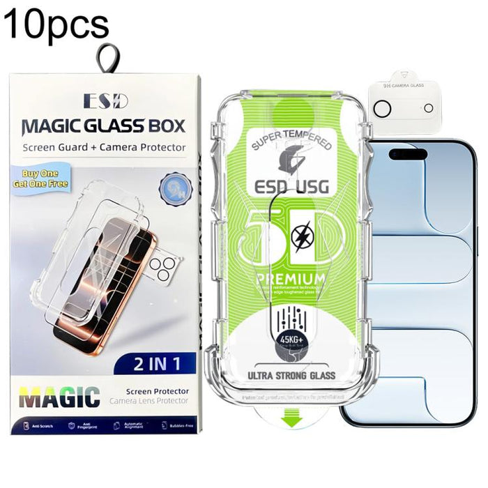 10 unidades de película de vidrio templado HD curva 5D de fácil instalación, a prueba de polvo, de borde a borde, con película para lente., For iPhone 17e / 16e, For iPhone 17 Pro Max, For iPhone 17 Pro, For iPhone 17, For iPhone Air                   ...