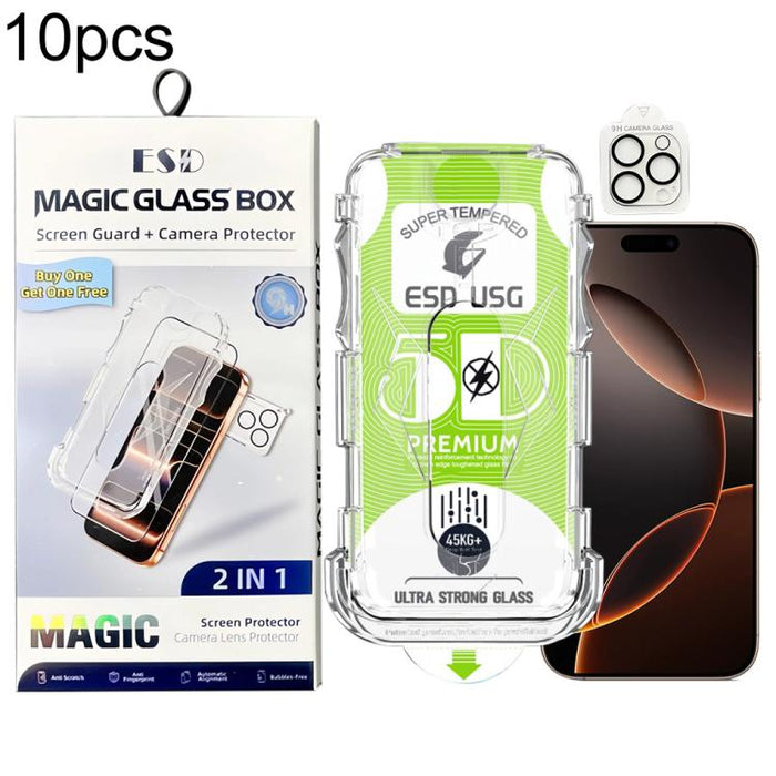 10 unidades de película de vidrio templado HD curva 5D de fácil instalación, a prueba de polvo, de borde a borde, con película para lente., For iPhone 17e / 16e, For iPhone 17 Pro Max, For iPhone 17 Pro, For iPhone 17, For iPhone Air                   ...