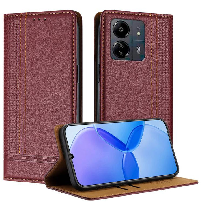 Funda para teléfono de cuero vegano resistente a los arañazos con diseño de costuras, For Redmi Note 14 Pro 5G, For Redmi 14C 4G, For Redmi 13 4G, For Redmi Turbo 3, For Redmi A3, For Redmi Note 13 Pro 4G, For Redmi Note 13 4G, For Redmi K70E          ...