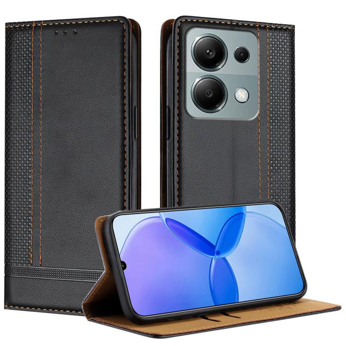 Funda para teléfono de cuero vegano resistente a los arañazos con diseño de costuras, For Redmi Note 14 Pro 5G, For Redmi 14C 4G, For Redmi 13 4G, For Redmi Turbo 3, For Redmi A3, For Redmi Note 13 Pro 4G, For Redmi Note 13 4G, For Redmi K70E          ...