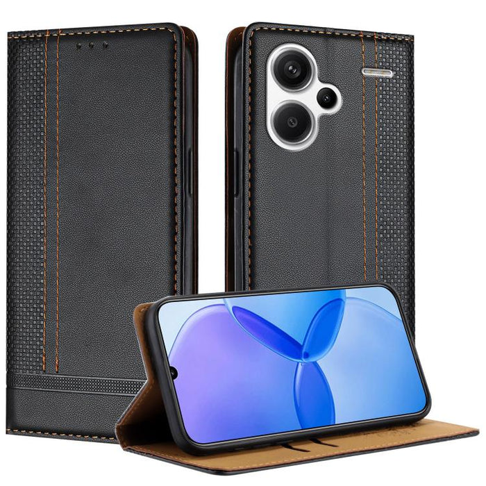 Funda para teléfono de cuero vegano resistente a los arañazos con diseño de costuras, For Redmi Note 14 Pro 5G, For Redmi 14C 4G, For Redmi 13 4G, For Redmi Turbo 3, For Redmi A3, For Redmi Note 13 Pro 4G, For Redmi Note 13 4G, For Redmi K70E          ...