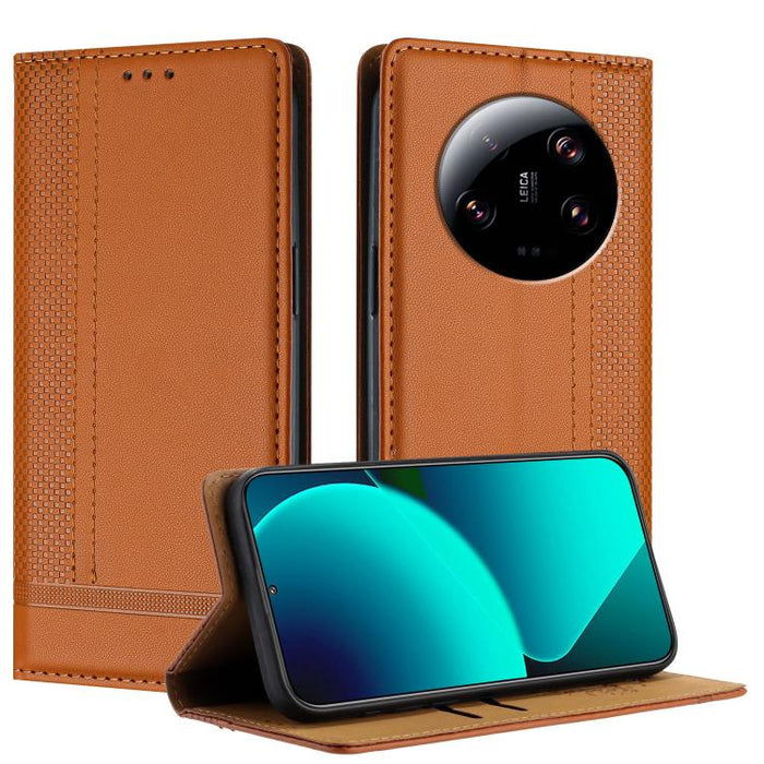 Funda para teléfono de cuero vegano resistente a los arañazos con diseño de costuras, For Xiaomi 14 Pro, For Xiaomi 14, For Xiaomi 13 Ultra, For Xiaomi Civi 3, For Xiaomi Poco X3 Pro