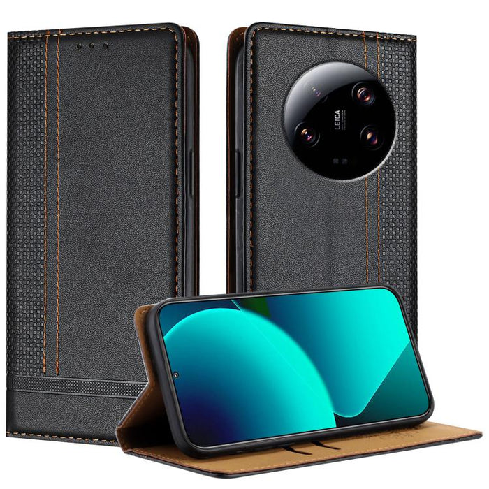 Funda para teléfono de cuero vegano resistente a los arañazos con diseño de costuras, For Xiaomi 14 Pro, For Xiaomi 14, For Xiaomi 13 Ultra, For Xiaomi Civi 3, For Xiaomi Poco X3 Pro