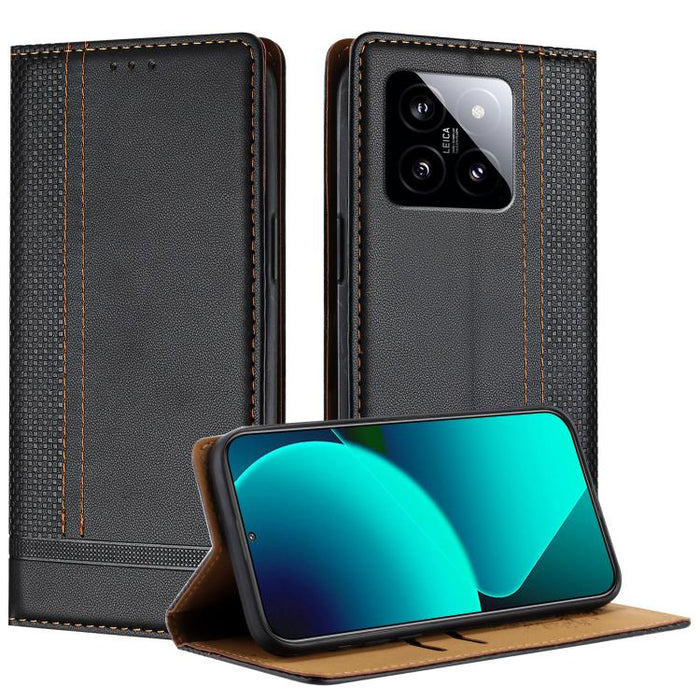 Funda para teléfono de cuero vegano resistente a los arañazos con diseño de costuras, For Xiaomi 14 Pro, For Xiaomi 14, For Xiaomi 13 Ultra, For Xiaomi Civi 3, For Xiaomi Poco X3 Pro