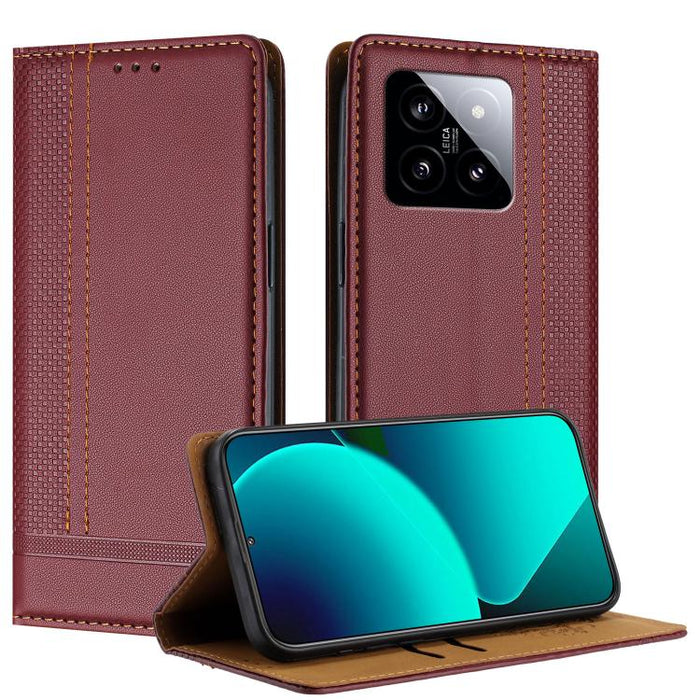 Funda para teléfono de cuero vegano resistente a los arañazos con diseño de costuras, For Xiaomi 14 Pro, For Xiaomi 14, For Xiaomi 13 Ultra, For Xiaomi Civi 3, For Xiaomi Poco X3 Pro