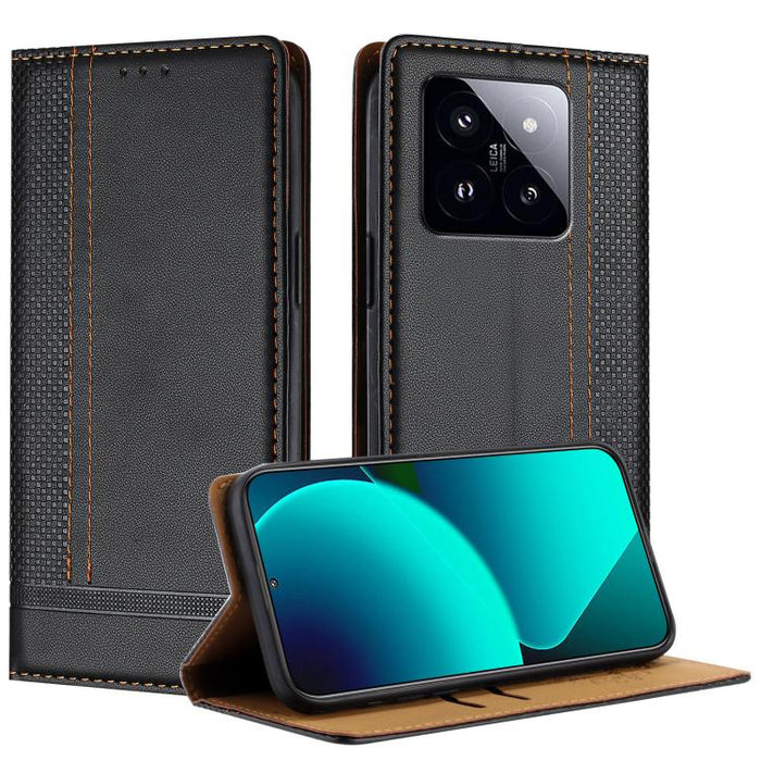 Funda para teléfono de cuero vegano resistente a los arañazos con diseño de costuras, For Xiaomi 14 Pro, For Xiaomi 14, For Xiaomi 13 Ultra, For Xiaomi Civi 3, For Xiaomi Poco X3 Pro