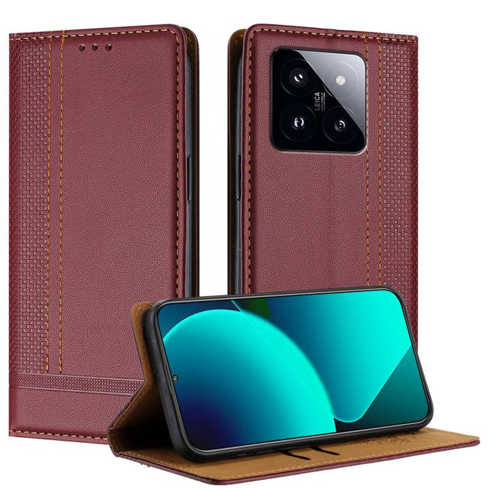 Funda para teléfono de cuero vegano resistente a los arañazos con diseño de costuras, For Xiaomi 14 Pro, For Xiaomi 14, For Xiaomi 13 Ultra, For Xiaomi Civi 3, For Xiaomi Poco X3 Pro