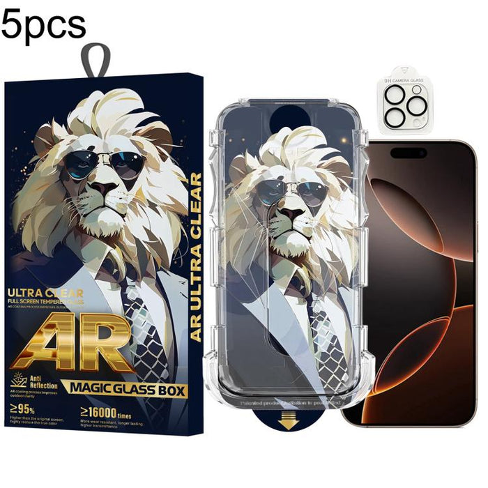 5 gafas de sol con diseño de león, fáciles de instalar, con caja a prueba de polvo, película protectora de vidrio templado AR HD y película para lentes., For iPhone 17e / 16e, For iPhone 17 Pro Max, For iPhone 17 Pro, For iPhone 17, For iPhone Air     ...