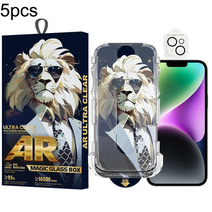 5 gafas de sol con diseño de león, fáciles de instalar, con caja a prueba de polvo, película protectora de vidrio templado AR HD y película para lentes., For iPhone 17e / 16e, For iPhone 17 Pro Max, For iPhone 17 Pro, For iPhone 17, For iPhone Air     ...