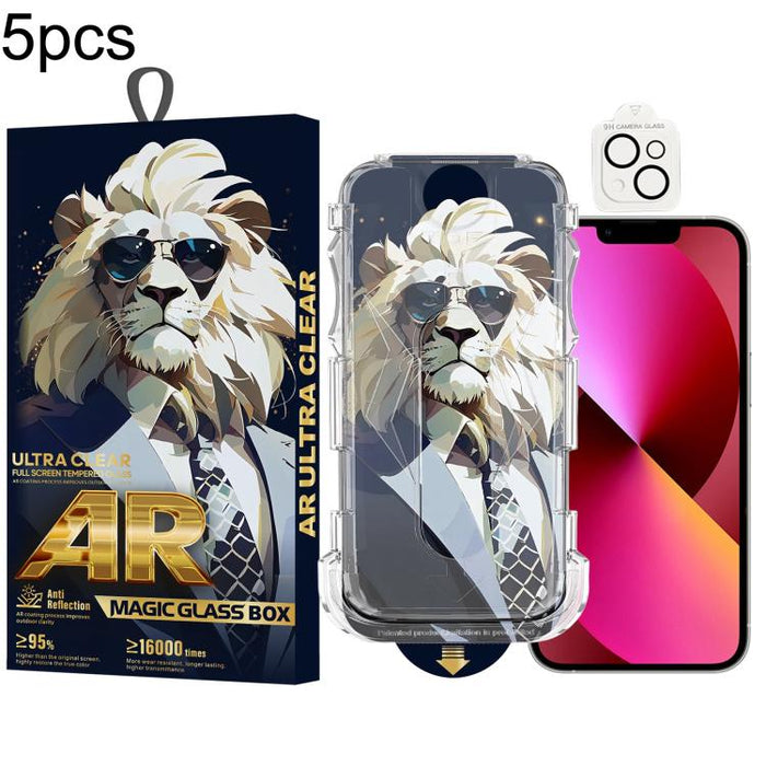 5 gafas de sol con diseño de león, fáciles de instalar, con caja a prueba de polvo, película protectora de vidrio templado AR HD y película para lentes., For iPhone 17e / 16e, For iPhone 17 Pro Max, For iPhone 17 Pro, For iPhone 17, For iPhone Air     ...