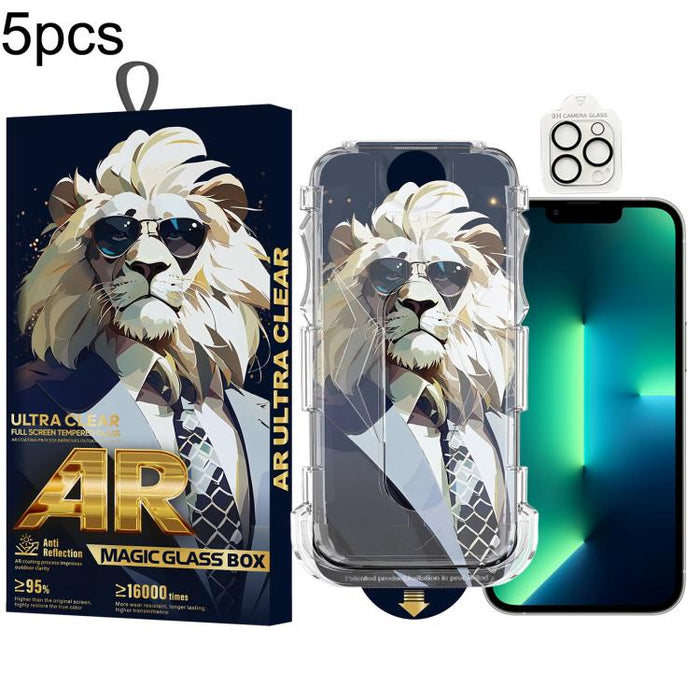 5 gafas de sol con diseño de león, fáciles de instalar, con caja a prueba de polvo, película protectora de vidrio templado AR HD y película para lentes., For iPhone 17e / 16e, For iPhone 17 Pro Max, For iPhone 17 Pro, For iPhone 17, For iPhone Air     ...