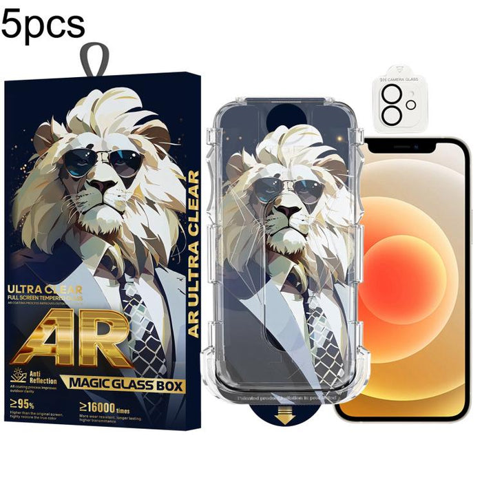 5 gafas de sol con diseño de león, fáciles de instalar, con caja a prueba de polvo, película protectora de vidrio templado AR HD y película para lentes., For iPhone 17e / 16e, For iPhone 17 Pro Max, For iPhone 17 Pro, For iPhone 17, For iPhone Air     ...