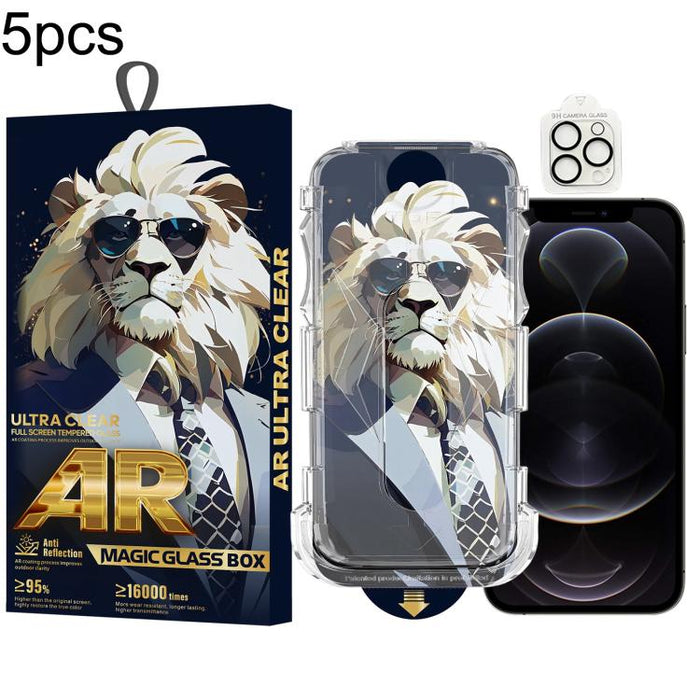 5 gafas de sol con diseño de león, fáciles de instalar, con caja a prueba de polvo, película protectora de vidrio templado AR HD y película para lentes., For iPhone 17e / 16e, For iPhone 17 Pro Max, For iPhone 17 Pro, For iPhone 17, For iPhone Air     ...