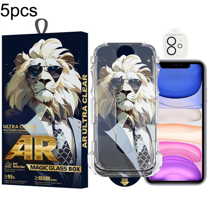 5 gafas de sol con diseño de león, fáciles de instalar, con caja a prueba de polvo, película protectora de vidrio templado AR HD y película para lentes., For iPhone 17e / 16e, For iPhone 17 Pro Max, For iPhone 17 Pro, For iPhone 17, For iPhone Air     ...