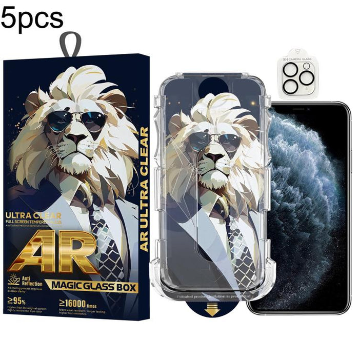 5 gafas de sol con diseño de león, fáciles de instalar, con caja a prueba de polvo, película protectora de vidrio templado AR HD y película para lentes., For iPhone 17e / 16e, For iPhone 17 Pro Max, For iPhone 17 Pro, For iPhone 17, For iPhone Air     ...