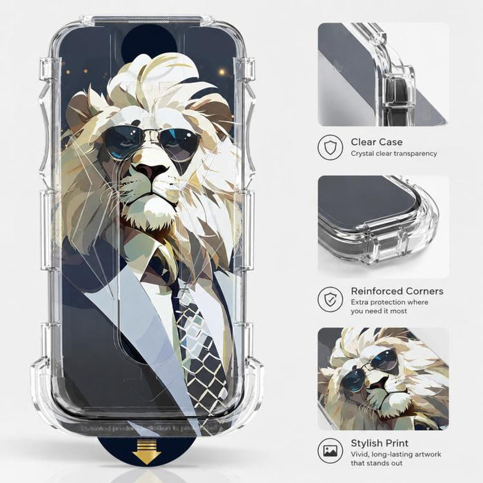 5 gafas de sol con diseño de león, fáciles de instalar, con caja a prueba de polvo y cristal templado AR HD., For iPhone 17e / 16e / 14 / 13 Pro, For iPhone 17 Pro Max, For iPhone 17 Pro, For iPhone 17 / 16 Pro, For iPhone Air, For iPhone 16 Pro Max   ...
