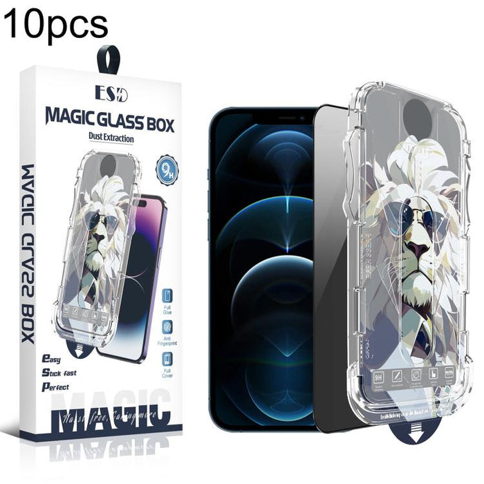 10 láminas de vidrio templado para cajas de fácil instalación, a prueba de polvo y privacidad., For iPhone 17e / 16e / 14 / 13 Pro, For iPhone 17 Pro Max, For iPhone 17 Pro, For iPhone 17 / 16 Pro, For iPhone Air, For iPhone 16 Pro Max                 ...