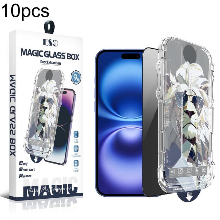 10 láminas de vidrio templado para cajas de fácil instalación, a prueba de polvo y privacidad., For iPhone 17e / 16e / 14 / 13 Pro, For iPhone 17 Pro Max, For iPhone 17 Pro, For iPhone 17 / 16 Pro, For iPhone Air, For iPhone 16 Pro Max                 ...