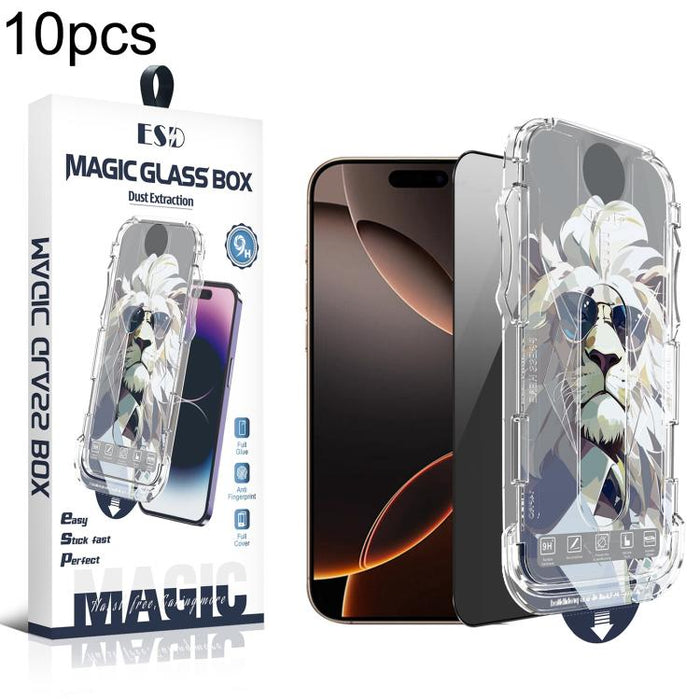10 láminas de vidrio templado para cajas de fácil instalación, a prueba de polvo y privacidad., For iPhone 17e / 16e / 14 / 13 Pro, For iPhone 17 Pro Max, For iPhone 17 Pro, For iPhone 17 / 16 Pro, For iPhone Air, For iPhone 16 Pro Max                 ...