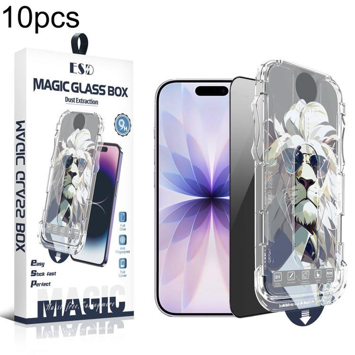 10 láminas de vidrio templado para cajas de fácil instalación, a prueba de polvo y privacidad., For iPhone 17e / 16e / 14 / 13 Pro, For iPhone 17 Pro Max, For iPhone 17 Pro, For iPhone 17 / 16 Pro, For iPhone Air, For iPhone 16 Pro Max                 ...