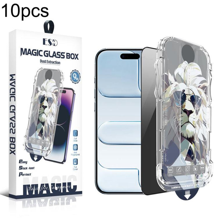 10 láminas de vidrio templado para cajas de fácil instalación, a prueba de polvo y privacidad., For iPhone 17e / 16e / 14 / 13 Pro, For iPhone 17 Pro Max, For iPhone 17 Pro, For iPhone 17 / 16 Pro, For iPhone Air, For iPhone 16 Pro Max                 ...