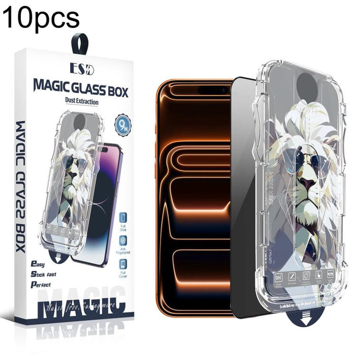 10 láminas de vidrio templado para cajas de fácil instalación, a prueba de polvo y privacidad., For iPhone 17e / 16e / 14 / 13 Pro, For iPhone 17 Pro Max, For iPhone 17 Pro, For iPhone 17 / 16 Pro, For iPhone Air, For iPhone 16 Pro Max                 ...