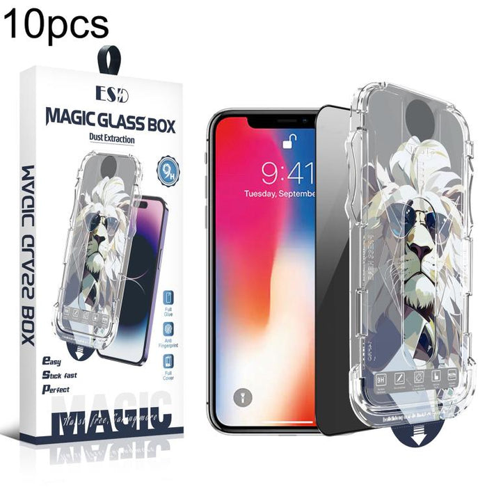 10 láminas de vidrio templado para cajas de fácil instalación, a prueba de polvo y privacidad., For iPhone 17e / 16e / 14 / 13 Pro, For iPhone 17 Pro Max, For iPhone 17 Pro, For iPhone 17 / 16 Pro, For iPhone Air, For iPhone 16 Pro Max                 ...