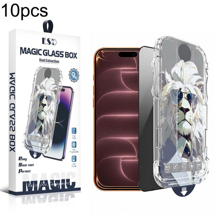 10 láminas de vidrio templado para cajas de fácil instalación, a prueba de polvo y privacidad., For iPhone 17e / 16e / 14 / 13 Pro, For iPhone 17 Pro Max, For iPhone 17 Pro, For iPhone 17 / 16 Pro, For iPhone Air, For iPhone 16 Pro Max                 ...