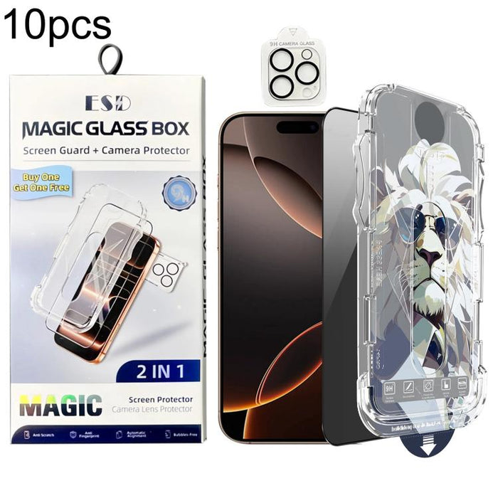 10 láminas de vidrio templado de fácil instalación para cajas a prueba de polvo con lente., For iPhone 17e / 16e, For iPhone 17 Pro Max, For iPhone 17 Pro, For iPhone 17, For iPhone Air, For iPhone 16 Pro Max, For iPhone 16 Pro, For iPhone 16 Plus     ...