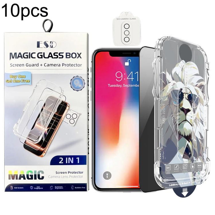 10 láminas de vidrio templado de fácil instalación para cajas a prueba de polvo con lente., For iPhone 17e / 16e, For iPhone 17 Pro Max, For iPhone 17 Pro, For iPhone 17, For iPhone Air, For iPhone 16 Pro Max, For iPhone 16 Pro, For iPhone 16 Plus     ...
