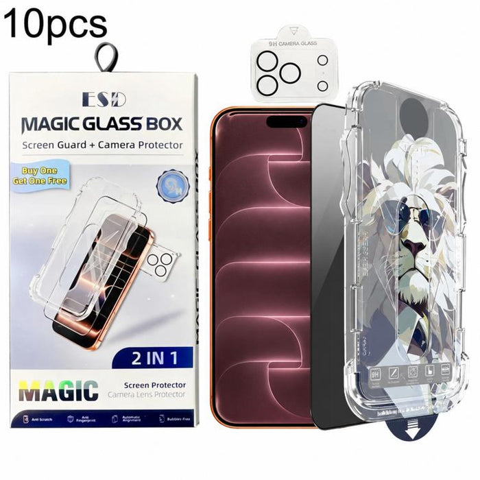 10 láminas de vidrio templado de fácil instalación para cajas a prueba de polvo con lente., For iPhone 17e / 16e, For iPhone 17 Pro Max, For iPhone 17 Pro, For iPhone 17, For iPhone Air, For iPhone 16 Pro Max, For iPhone 16 Pro, For iPhone 16 Plus     ...
