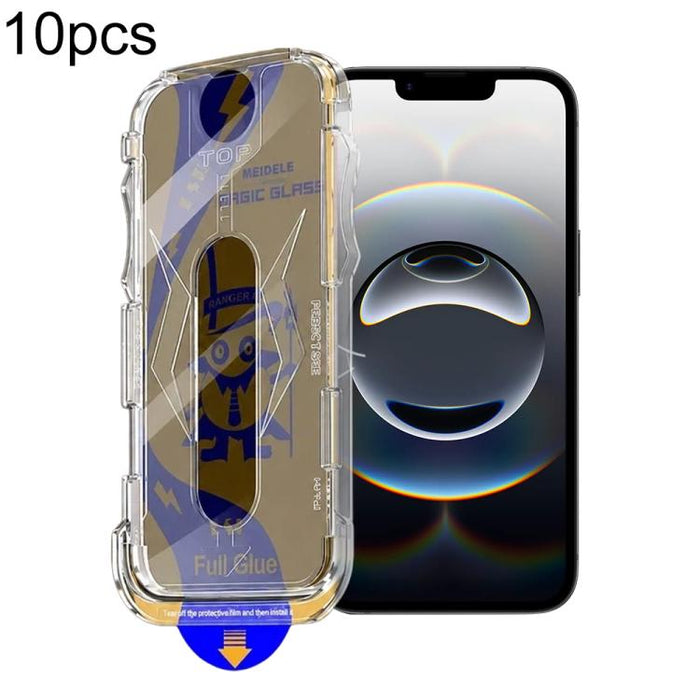 10 láminas de vidrio templado para cajas a prueba de polvo de fácil instalación de MEIDELE, For iPhone 17e / 16e / 14 / 13 Pro, For iPhone 17 Pro Max, For iPhone 17 Pro, For iPhone 17 / 16 Pro, For iPhone Air, For iPhone 16 Pro Max                     ...
