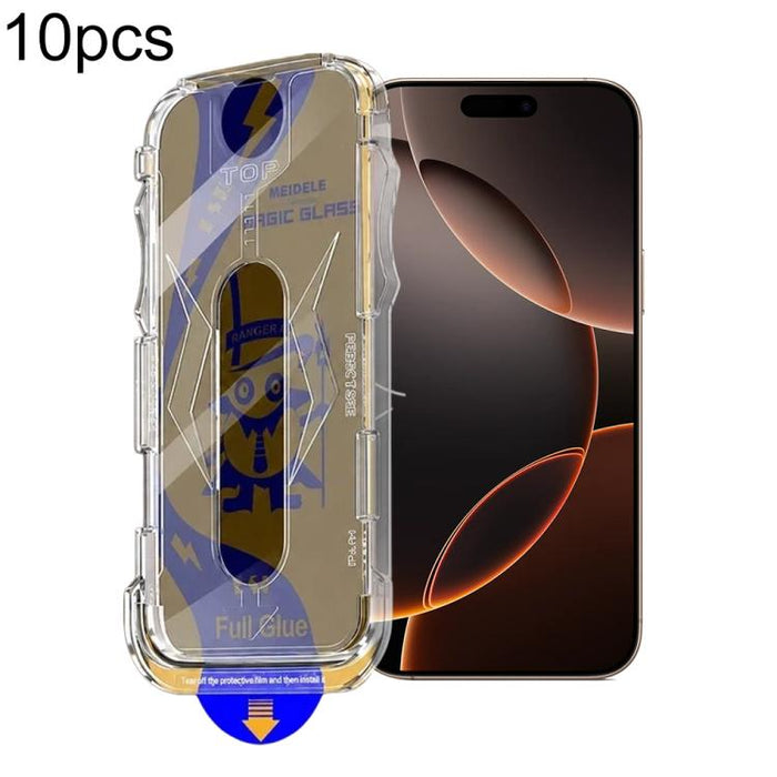 10 láminas de vidrio templado para cajas a prueba de polvo de fácil instalación de MEIDELE, For iPhone 17e / 16e / 14 / 13 Pro, For iPhone 17 Pro Max, For iPhone 17 Pro, For iPhone 17 / 16 Pro, For iPhone Air, For iPhone 16 Pro Max                     ...