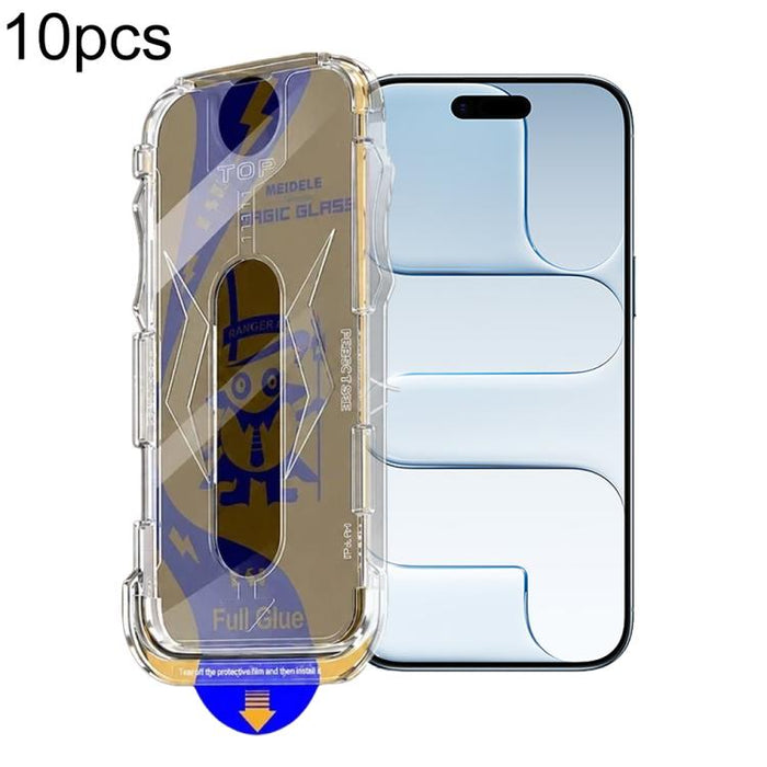 10 láminas de vidrio templado para cajas a prueba de polvo de fácil instalación de MEIDELE, For iPhone 17e / 16e / 14 / 13 Pro, For iPhone 17 Pro Max, For iPhone 17 Pro, For iPhone 17 / 16 Pro, For iPhone Air, For iPhone 16 Pro Max                     ...