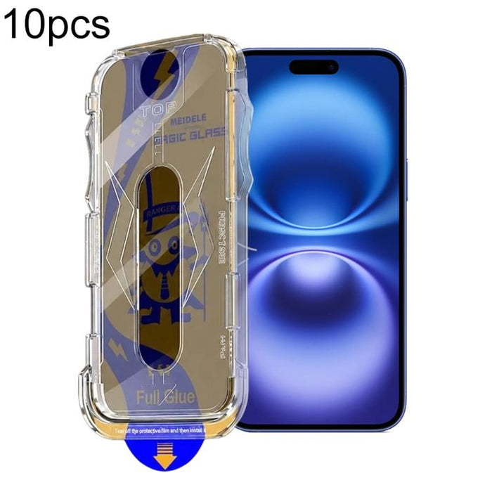 10 láminas de vidrio templado para cajas a prueba de polvo de fácil instalación de MEIDELE, For iPhone 17e / 16e / 14 / 13 Pro, For iPhone 17 Pro Max, For iPhone 17 Pro, For iPhone 17 / 16 Pro, For iPhone Air, For iPhone 16 Pro Max                     ...