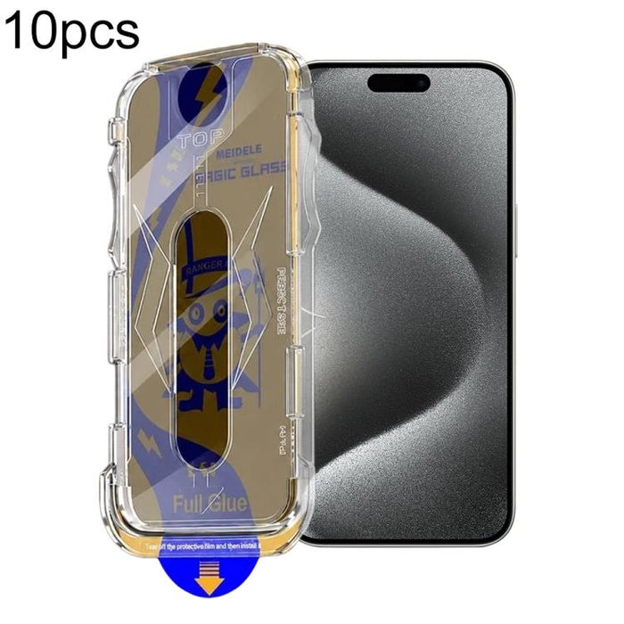 10 láminas de vidrio templado para cajas a prueba de polvo de fácil instalación de MEIDELE, For iPhone 17e / 16e / 14 / 13 Pro, For iPhone 17 Pro Max, For iPhone 17 Pro, For iPhone 17 / 16 Pro, For iPhone Air, For iPhone 16 Pro Max                     ...