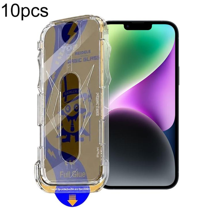 10 láminas de vidrio templado para cajas a prueba de polvo de fácil instalación de MEIDELE, For iPhone 17e / 16e / 14 / 13 Pro, For iPhone 17 Pro Max, For iPhone 17 Pro, For iPhone 17 / 16 Pro, For iPhone Air, For iPhone 16 Pro Max                     ...