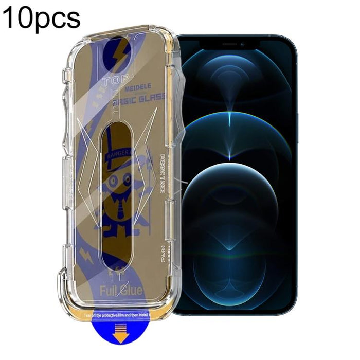 10 láminas de vidrio templado para cajas a prueba de polvo de fácil instalación de MEIDELE, For iPhone 17e / 16e / 14 / 13 Pro, For iPhone 17 Pro Max, For iPhone 17 Pro, For iPhone 17 / 16 Pro, For iPhone Air, For iPhone 16 Pro Max                     ...